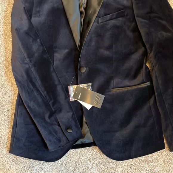 H&M Navy Blue Black Velvet Blazer 38R NWT - Picture 3 of 7